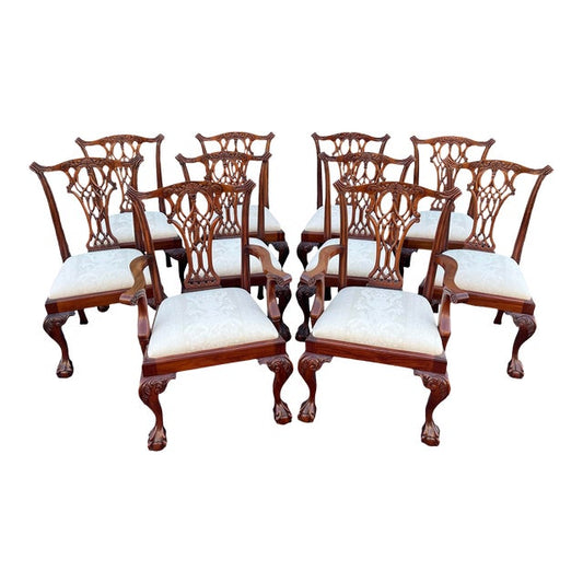 Ball and Claw Foot Chippendale Mahogany Dining Chairs- Set of 10- Circa 1980