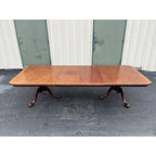 Banded Mahogany Double Pedestal Extension Dining Table- Clawfoot, Corded Edge- Circa 1980