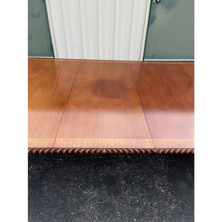 Banded Mahogany Double Pedestal Extension Dining Table- Clawfoot, Corded Edge- Circa 1980