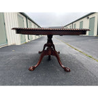 Banded Mahogany Double Pedestal Extension Dining Table- Clawfoot, Corded Edge- Circa 1980