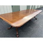 Banded Mahogany Double Pedestal Extension Dining Table- Clawfoot, Corded Edge- Circa 1980