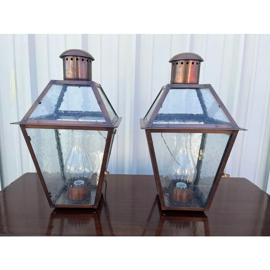 Bevolo French Quarter Outdoor Copper Wall-Mount Lanterns - A Pair