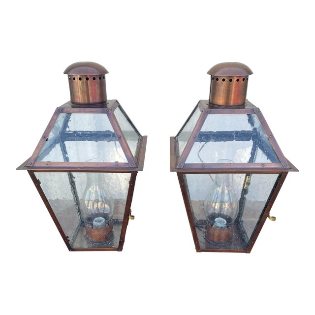 Bevolo French Quarter Outdoor Copper Wall-Mount Lanterns - A Pair