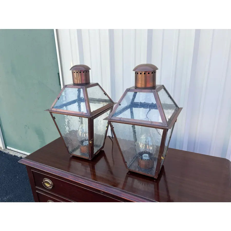 Bevolo French Quarter Outdoor Copper Wall-Mount Lanterns - A Pair