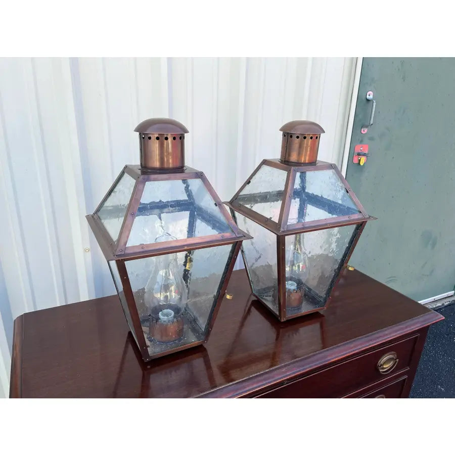 Bevolo French Quarter Outdoor Copper Wall-Mount Lanterns - A Pair