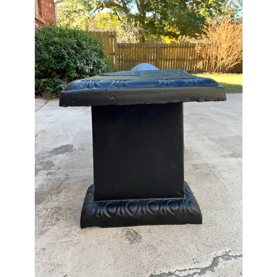 Black Concrete Garden Benches With Raised Rabbits Relief- A Pair