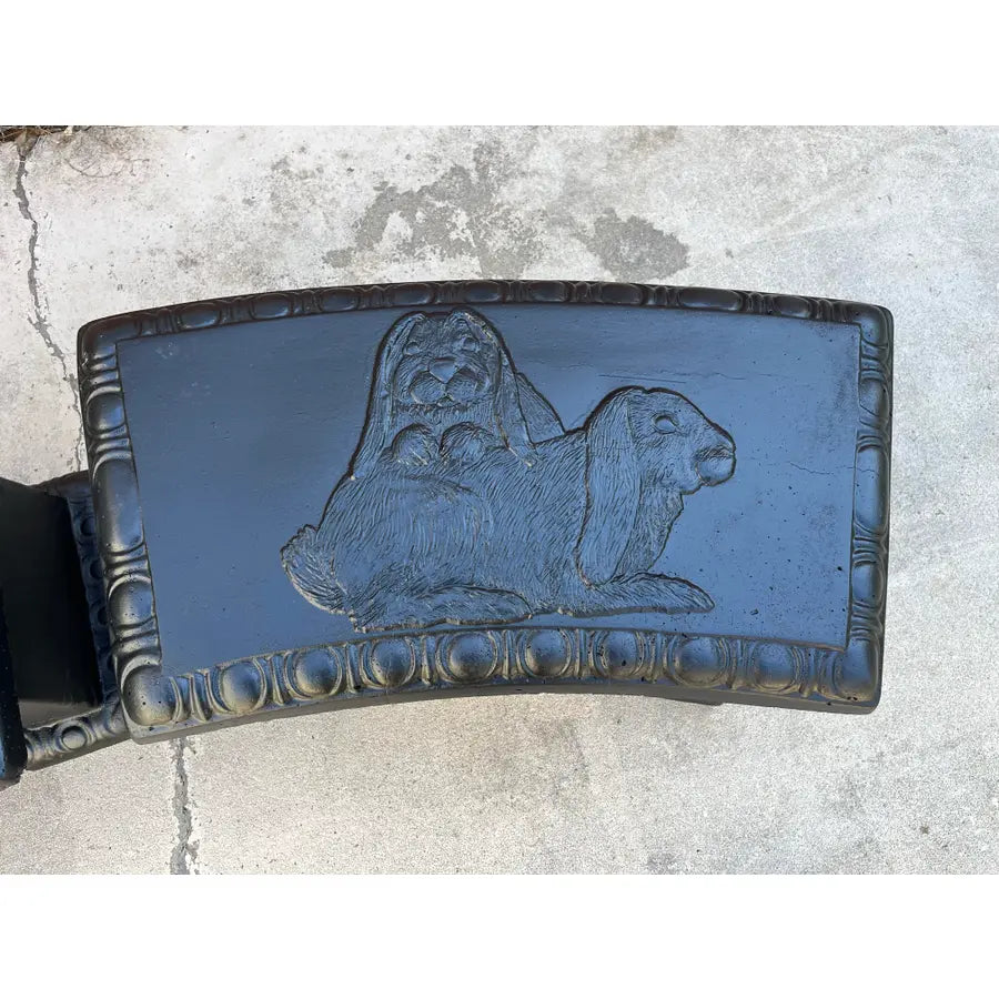 Black Concrete Garden Benches With Raised Rabbits Relief- A Pair