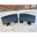 Black Concrete Garden Benches With Raised Rabbits Relief- A Pair