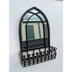 Blackened Bronze Cathedral Style Beveled Glass Wall Mirror and Caddy