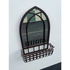 Blackened Bronze Cathedral Style Beveled Glass Wall Mirror and Caddy