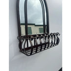 Blackened Bronze Cathedral Style Beveled Glass Wall Mirror and Caddy