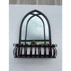 Blackened Bronze Cathedral Style Beveled Glass Wall Mirror and Caddy