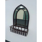 Blackened Bronze Cathedral Style Beveled Glass Wall Mirror and Caddy
