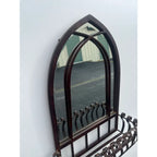 Blackened Bronze Cathedral Style Beveled Glass Wall Mirror and Caddy