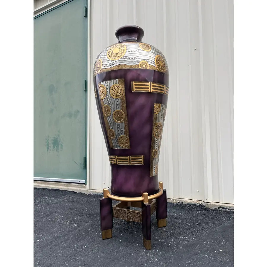 Chinoiserie Postmodern 4' Decorative Floor Vase and Stand by Artmax