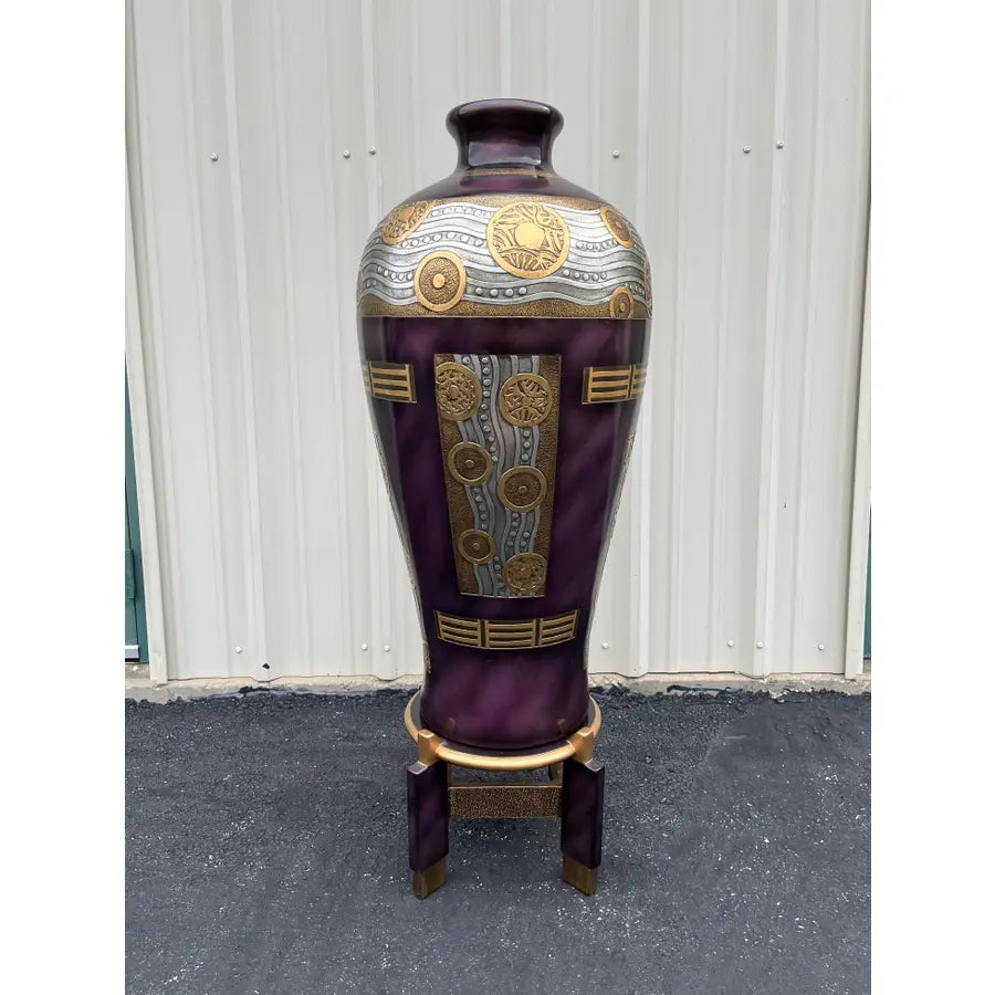 Chinoiserie Postmodern 4' Decorative Floor Vase and Stand by Artmax