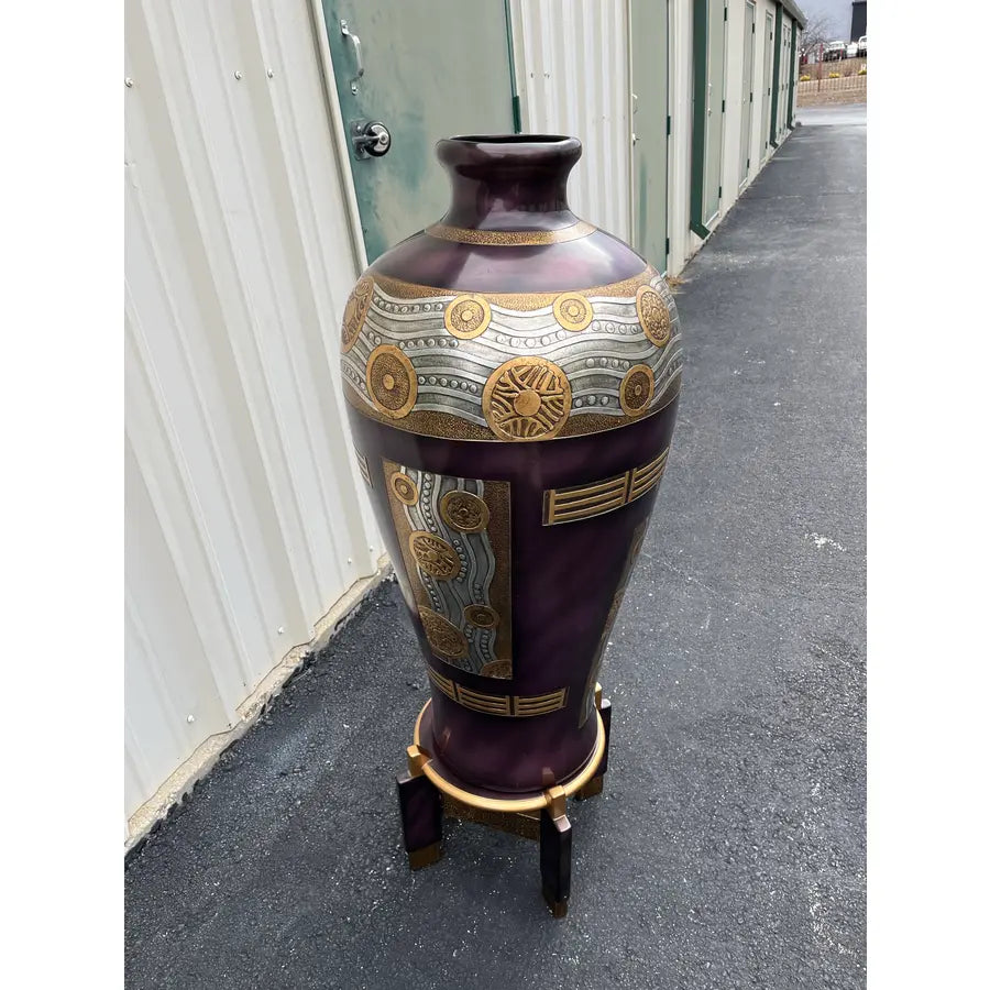 Chinoiserie Postmodern 4' Decorative Floor Vase and Stand by Artmax