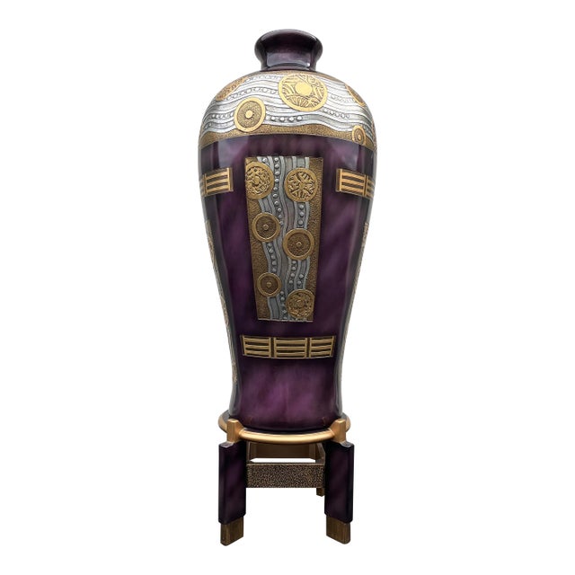 Chinoiserie Postmodern 4' Decorative Floor Vase and Stand by Artmax