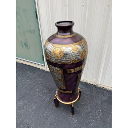 Chinoiserie Postmodern 4' Decorative Floor Vase and Stand by Artmax