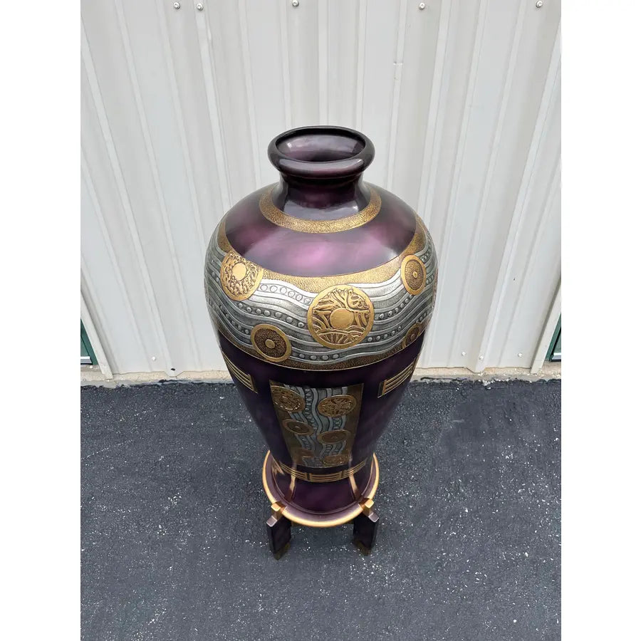 Chinoiserie Postmodern 4' Decorative Floor Vase and Stand by Artmax
