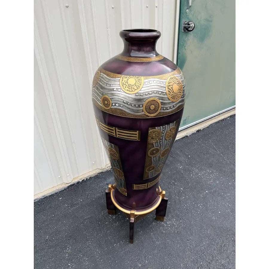 Chinoiserie Postmodern 4' Decorative Floor Vase and Stand by Artmax