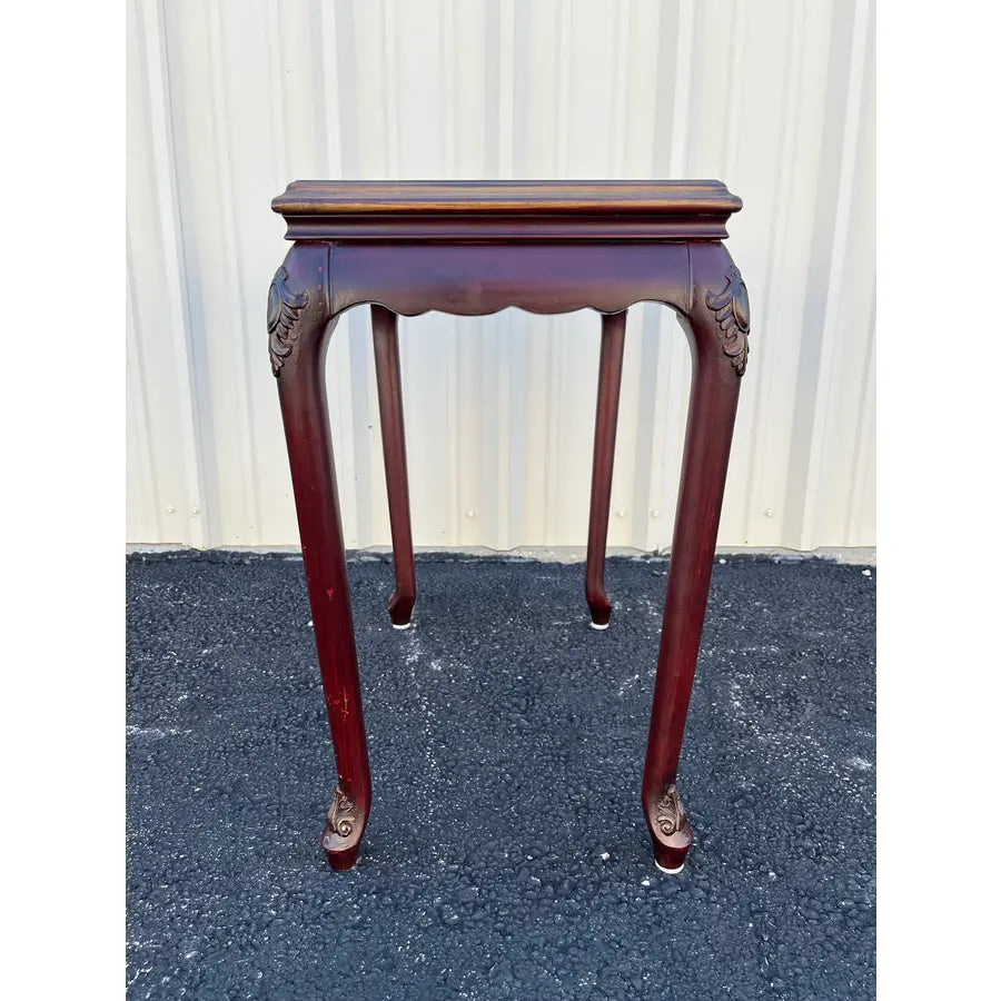 Chinoiserie Red Lacquer Floral Relief Side End Table