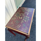 Chinoiserie Red Lacquer Floral Relief Side End Table
