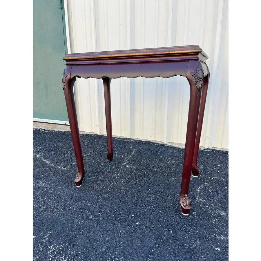 Chinoiserie Red Lacquer Floral Relief Side End Table