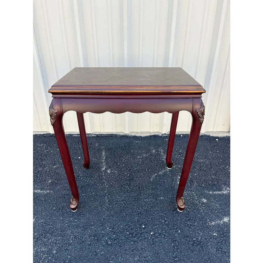 Chinoiserie Red Lacquer Floral Relief Side End Table