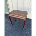 Chinoiserie Red Lacquer Floral Relief Side End Table