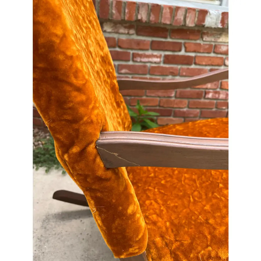 Dark Maple and Crushed Orange Velvet Rocking Chair