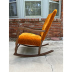Dark Maple and Crushed Orange Velvet Rocking Chair