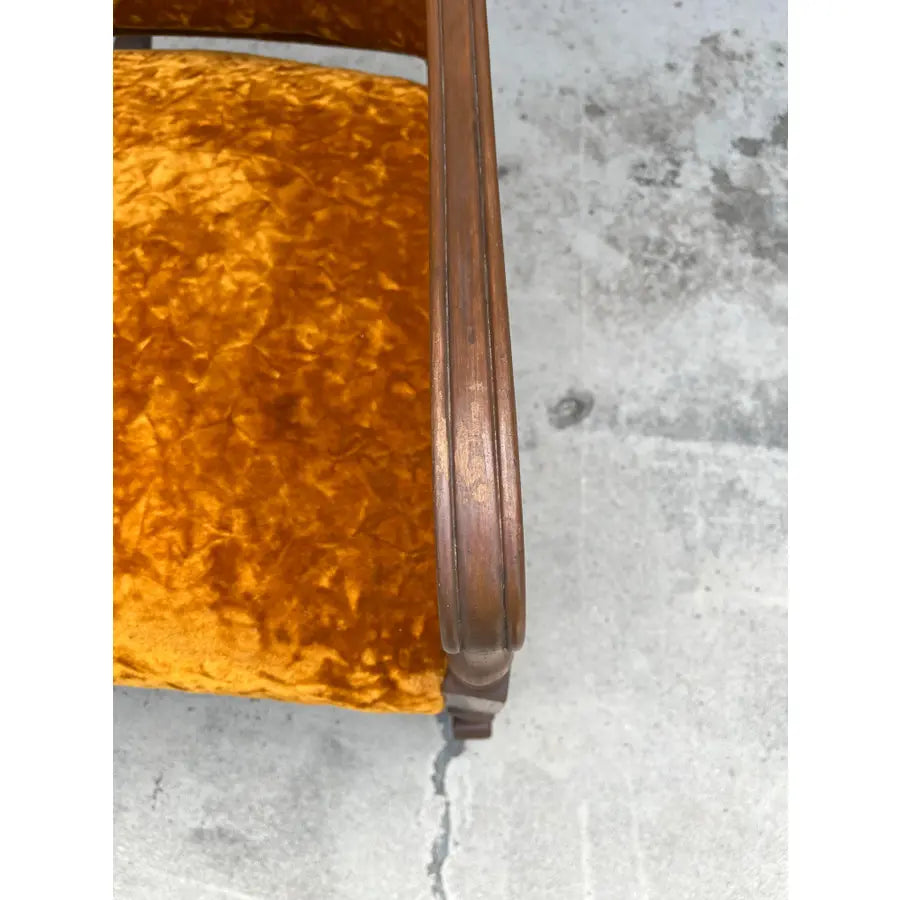 Dark Maple and Crushed Orange Velvet Rocking Chair