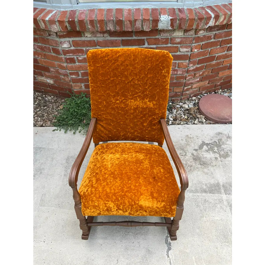 Dark Maple and Crushed Orange Velvet Rocking Chair