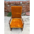 Dark Maple and Crushed Orange Velvet Rocking Chair
