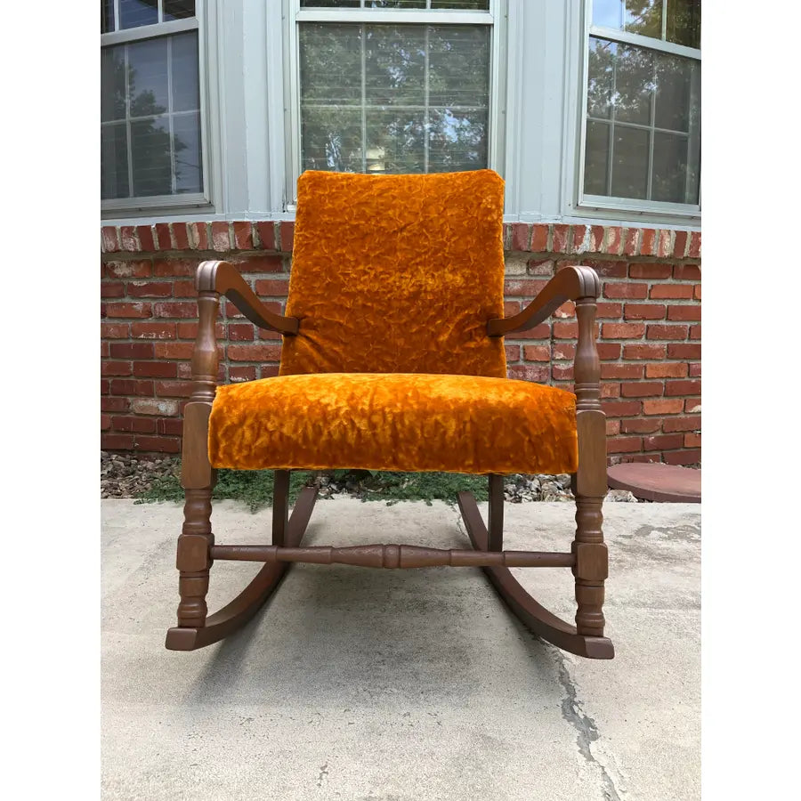 Dark Maple and Crushed Orange Velvet Rocking Chair