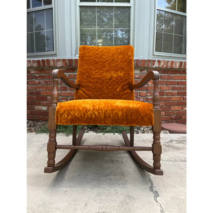 Dark Maple and Crushed Orange Velvet Rocking Chair