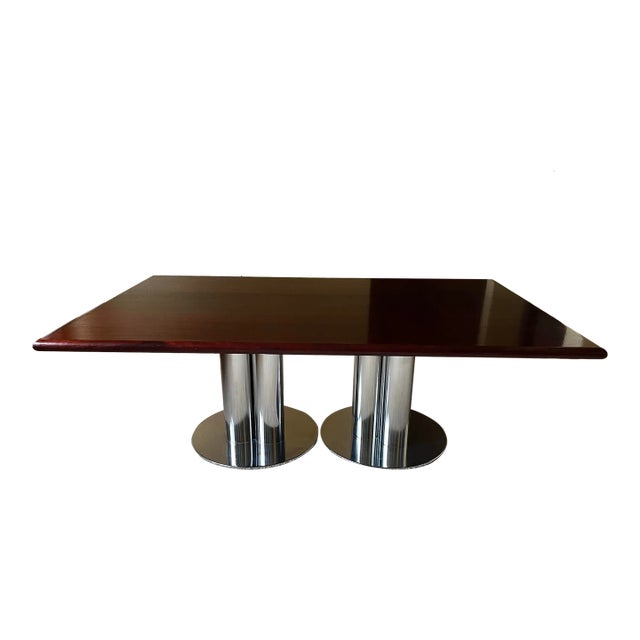 Double Pedestal Solid Mahogany Dining Table or Conference Table- Triple Column Chrome Bases