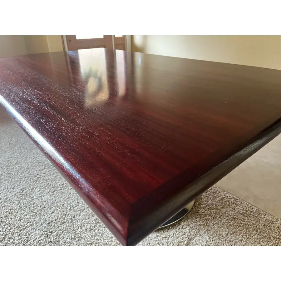 Double Pedestal Solid Mahogany Dining Table or Conference Table- Triple Column Chrome Bases