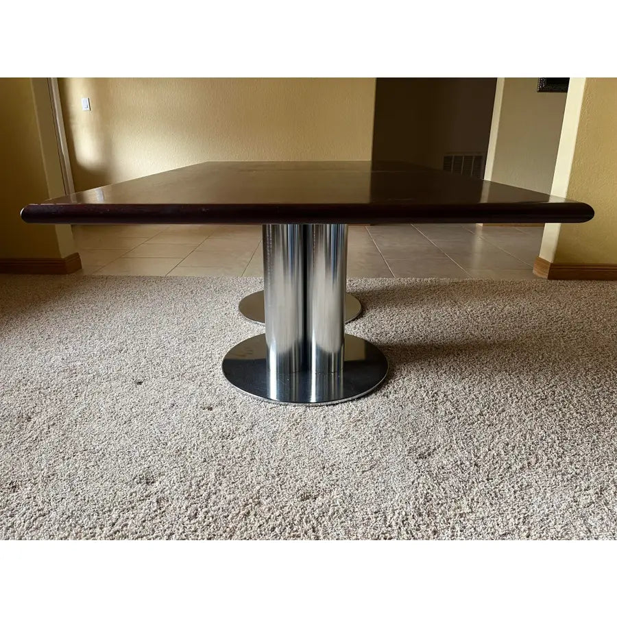 Double Pedestal Solid Mahogany Dining Table or Conference Table- Triple Column Chrome Bases