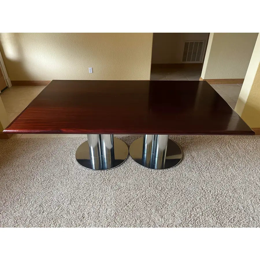 Double Pedestal Solid Mahogany Dining Table or Conference Table- Triple Column Chrome Bases