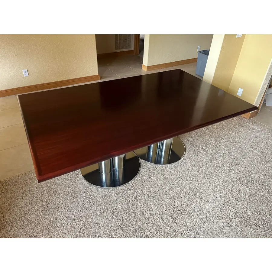 Double Pedestal Solid Mahogany Dining Table or Conference Table- Triple Column Chrome Bases