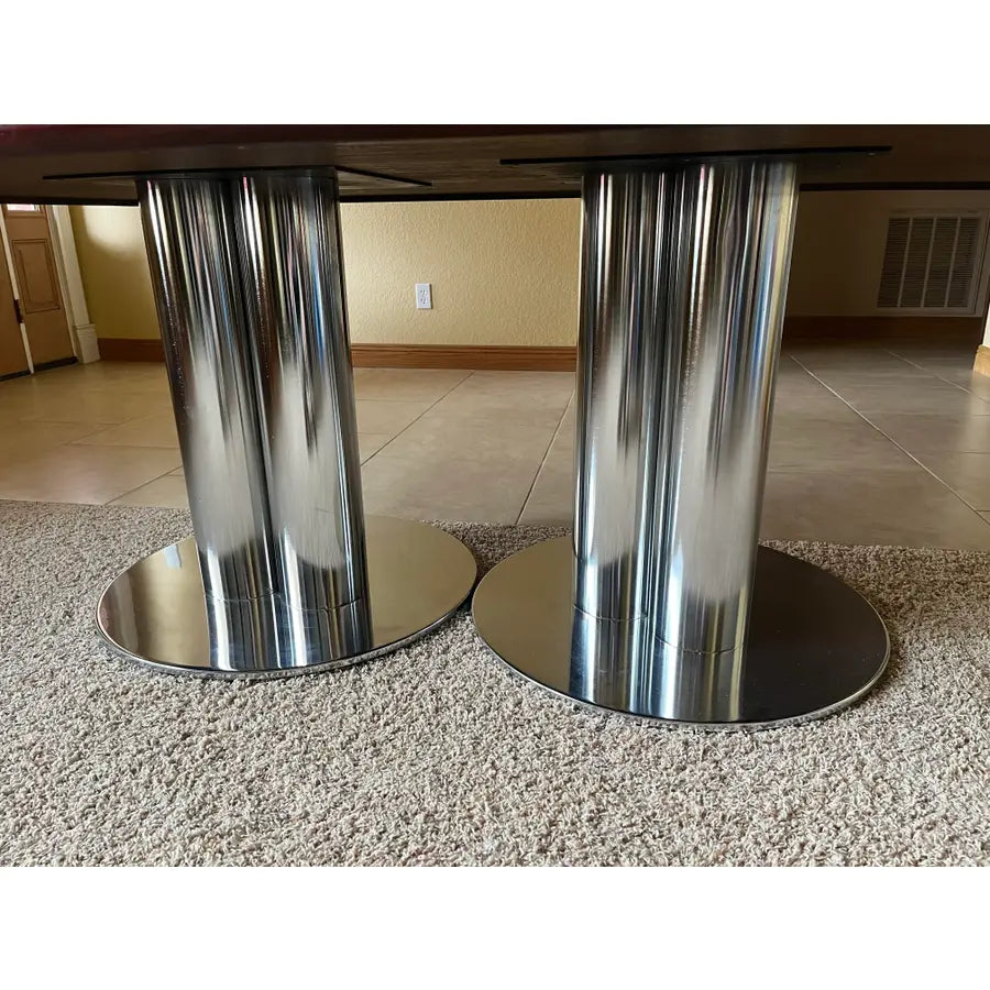 Double Pedestal Solid Mahogany Dining Table or Conference Table- Triple Column Chrome Bases