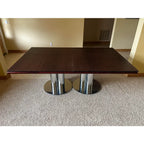 Double Pedestal Solid Mahogany Dining Table or Conference Table- Triple Column Chrome Bases