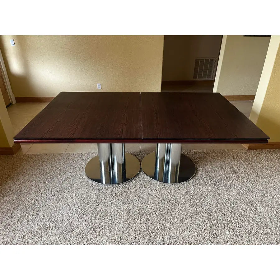 Double Pedestal Solid Mahogany Dining Table or Conference Table- Triple Column Chrome Bases
