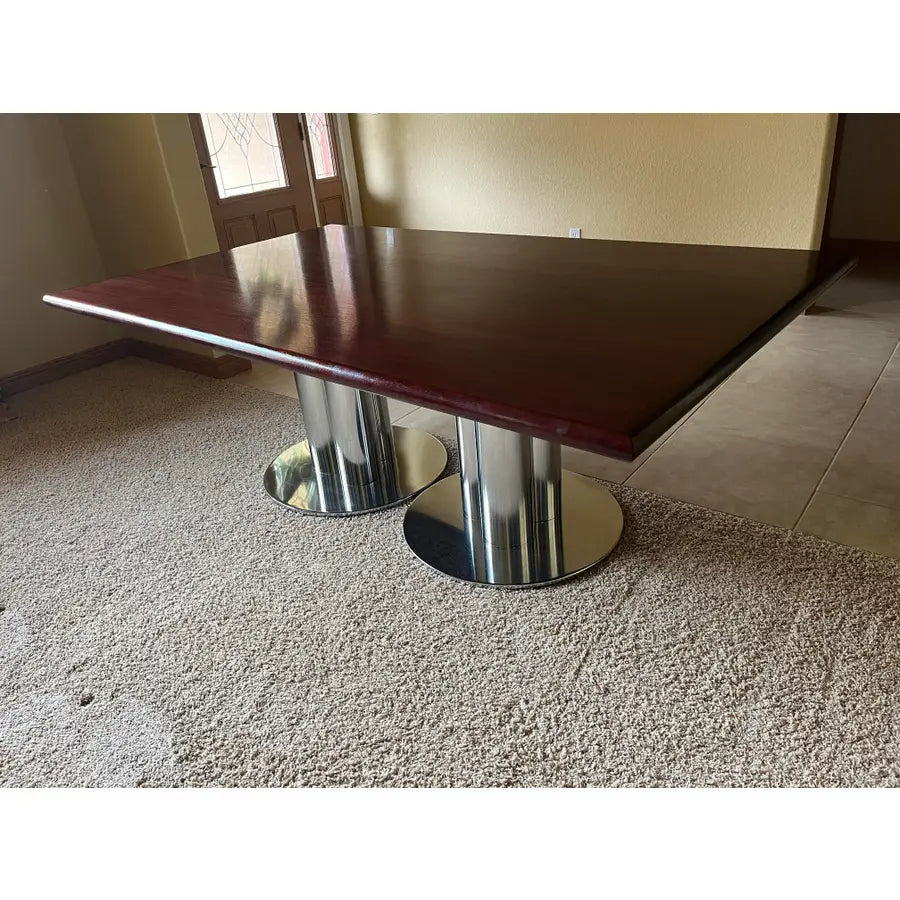 Double Pedestal Solid Mahogany Dining Table or Conference Table- Triple Column Chrome Bases