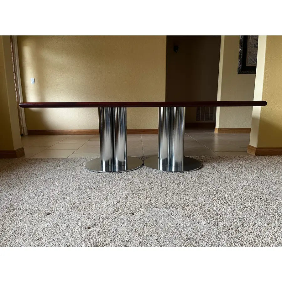 Double Pedestal Solid Mahogany Dining Table or Conference Table- Triple Column Chrome Bases
