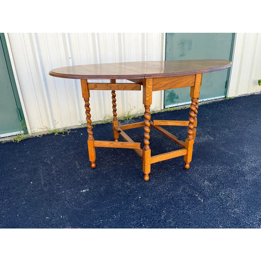 Early 1900's English Oak Barley Twist Oval Gate Leg Table