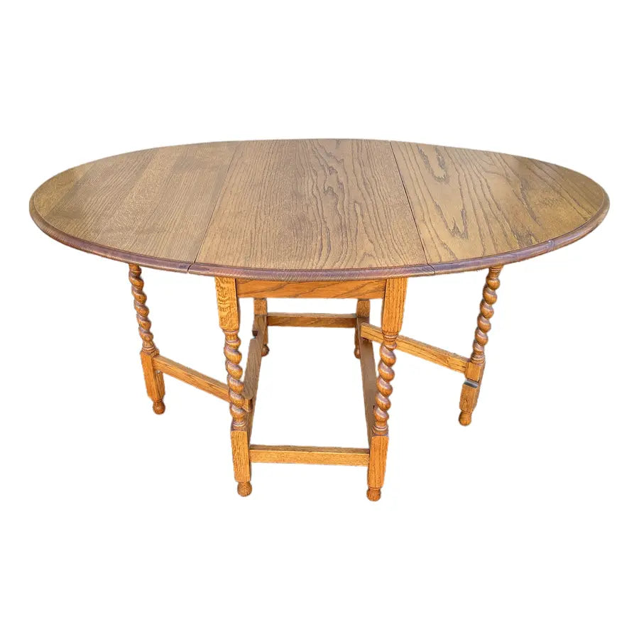 Early 1900's English Oak Barley Twist Oval Gate Leg Table