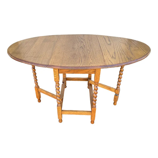 Early 1900's English Oak Barley Twist Oval Gate Leg Table